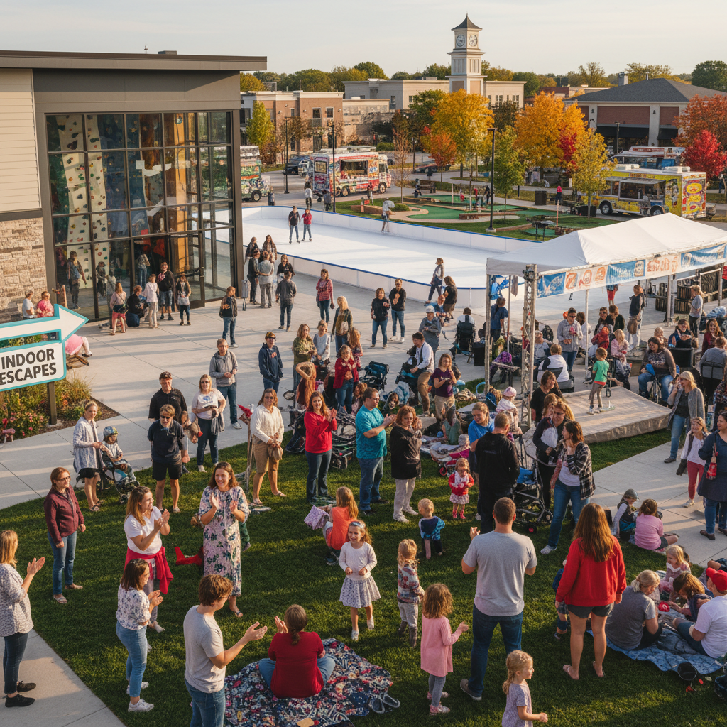 Tinley Park, IL Harmony Square with outdoor stage and gathering space.
