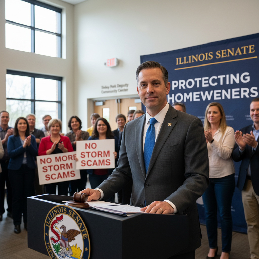 Illinois State Senator Michael E. Hastings in Tinley Park, advocating for homeowner protection legislation.