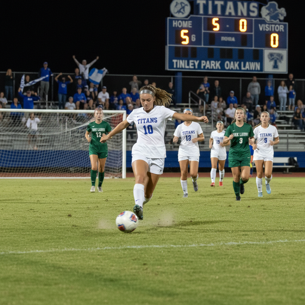 High school athlete Jaiden Ilginis in action on the field, celebrating a goal.