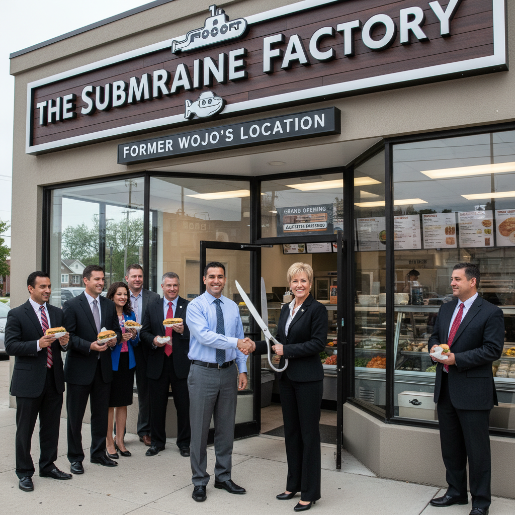 New Submarine Factory storefront in a modern setting, formerly Wojo's sandwich shop location.