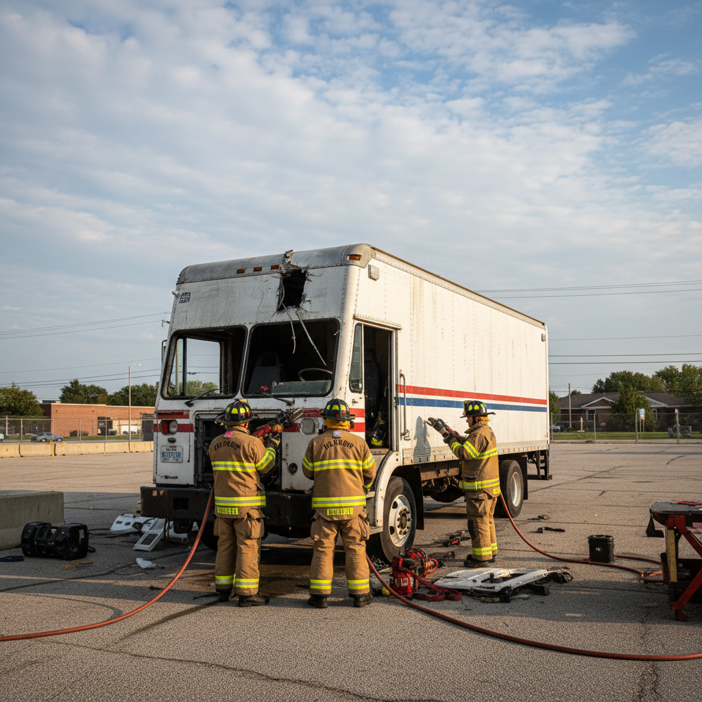 Firefighters practice advanced vehicle extrication training with a donated delivery truck in Tinley Park.