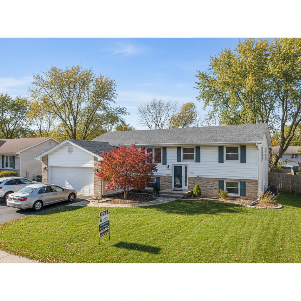 Single-family home in Tinley Park architectural photography wide establishing shot realistic setting
