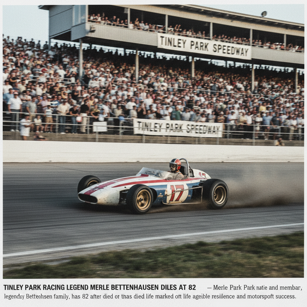 Merle Bettenhausen in action at a dynamic motorsports event, embodying resilience and success.