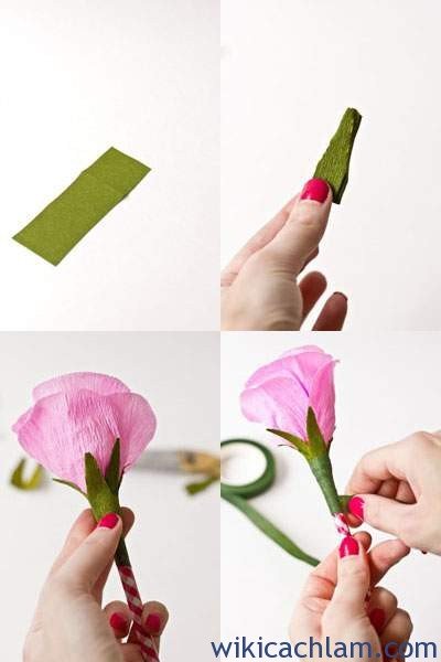 Cách làm hoa hồng bằng giấy nhún trông như thật 5