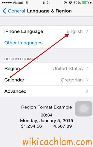 tiếng Anh sang tiếng Việt điện thoại iPhone 4