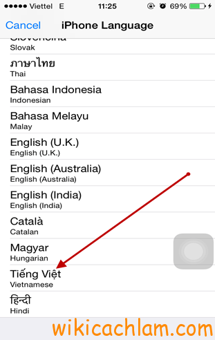 tiếng Anh sang tiếng Việt điện thoại iPhone 6