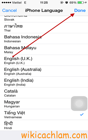 tiếng Anh sang tiếng Việt điện thoại iPhone 7