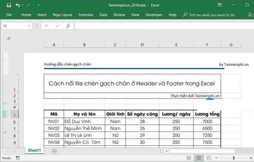 Cách tạo gạch chân Header và Footer trong Excel-11