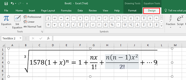 Cách chèn công thức toán học vào Excel-7