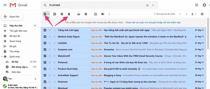 Cách xóa hàng loạt Gmail-4 chưa xem