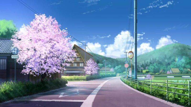 Background anime đường ở nông thôn