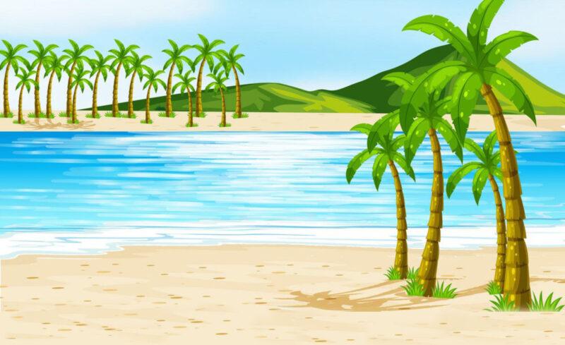 Background scene with coconut trees on the beach
