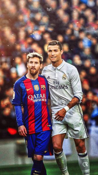 Ảnh nền Messi và ronaldo trên sân cỏ