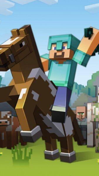 Hình nền Minecraft cưỡi ngựa siêu ngầu