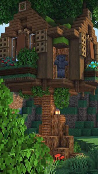 Hình nền Minecraft nhà trên cây