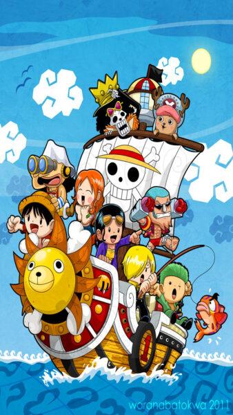 Hình nền One Piece 4K cùng đồng đội chibi