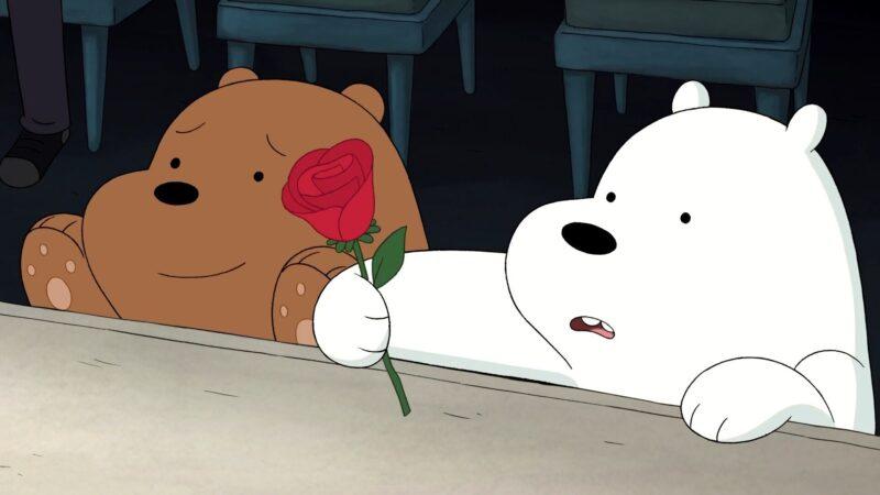 Ảnh nền We Bare Bear cầm hoa hồng