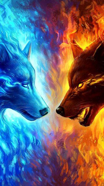 Hình nền sói lửa và sói nước 3D