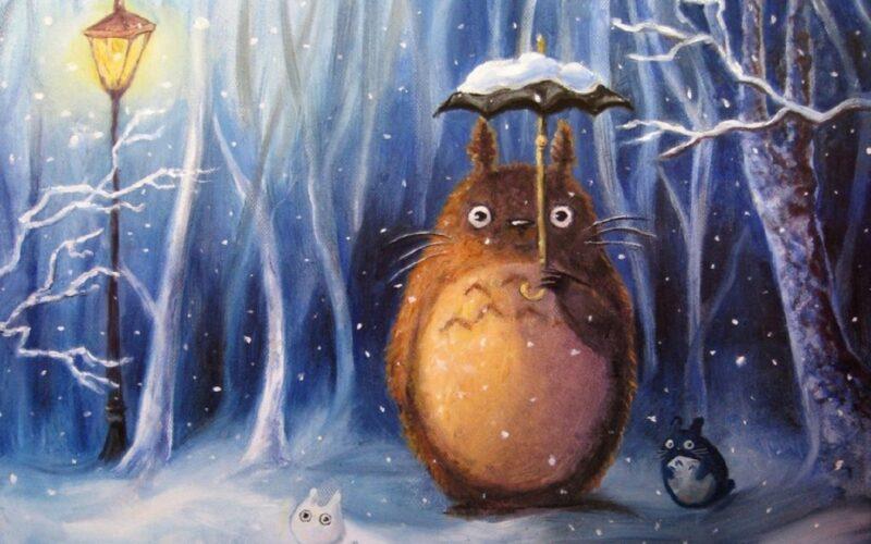Hình nền Totoro đứng dưới tuyết