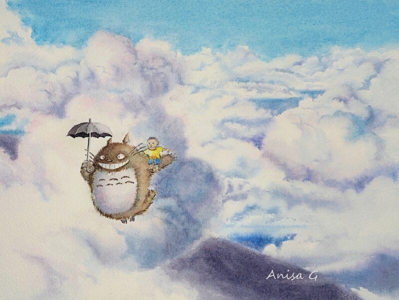 Hình nền Totoro bay trên bầu trời