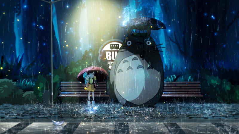 Hình nền Totoro cùng cô bé Mei trú mưa