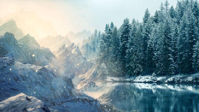 Hình ảnh, hình nền mùa đông lạnh tuyết rơi phía bờ rừng