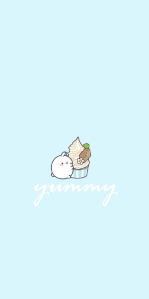 hình nền cute có chữ với chú thỏ trắng cầm bánh kem