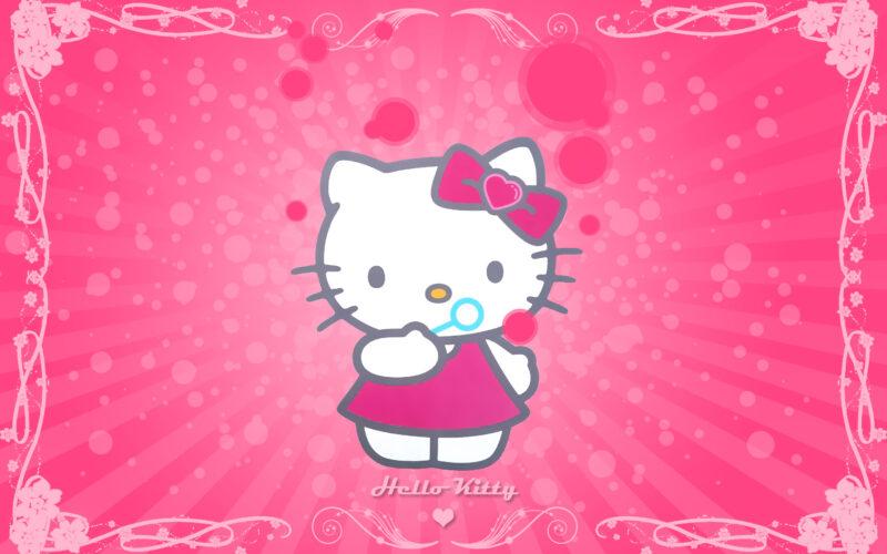 Hình nền cute có chữ Hello Kitty