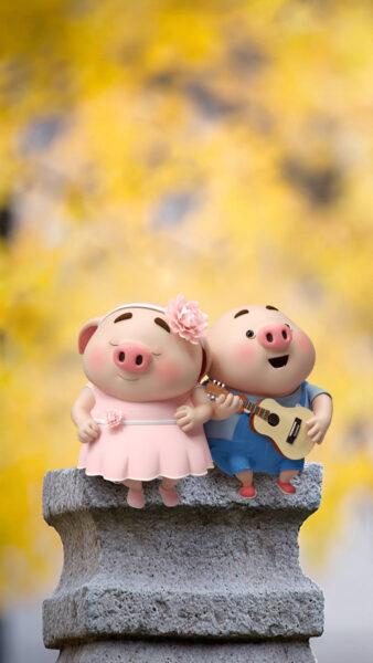 Hình nền hoạt hình dễ thương với chú lợn đàn hát cho người yêu nghe