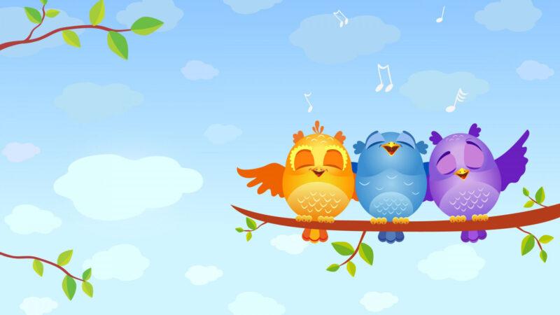 Hình nền hoạt hình 3 chú chim dễ thương