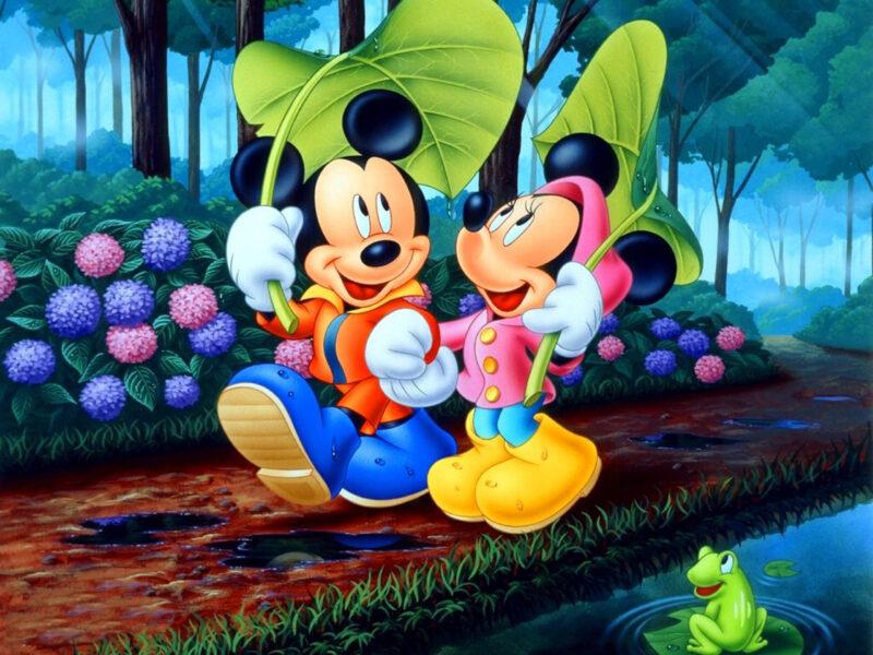 Hình nền hoạt hình dễ thương chuột Mickey đi chơi cùng người yêu